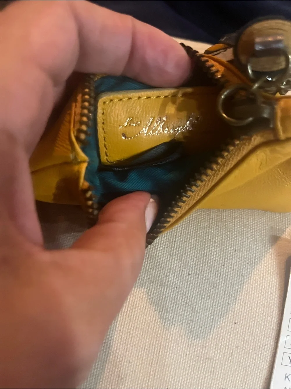 Anthropologie Monogram “K” Leather Coin Pouch Keychain Tassel Mustard Yellow NWT